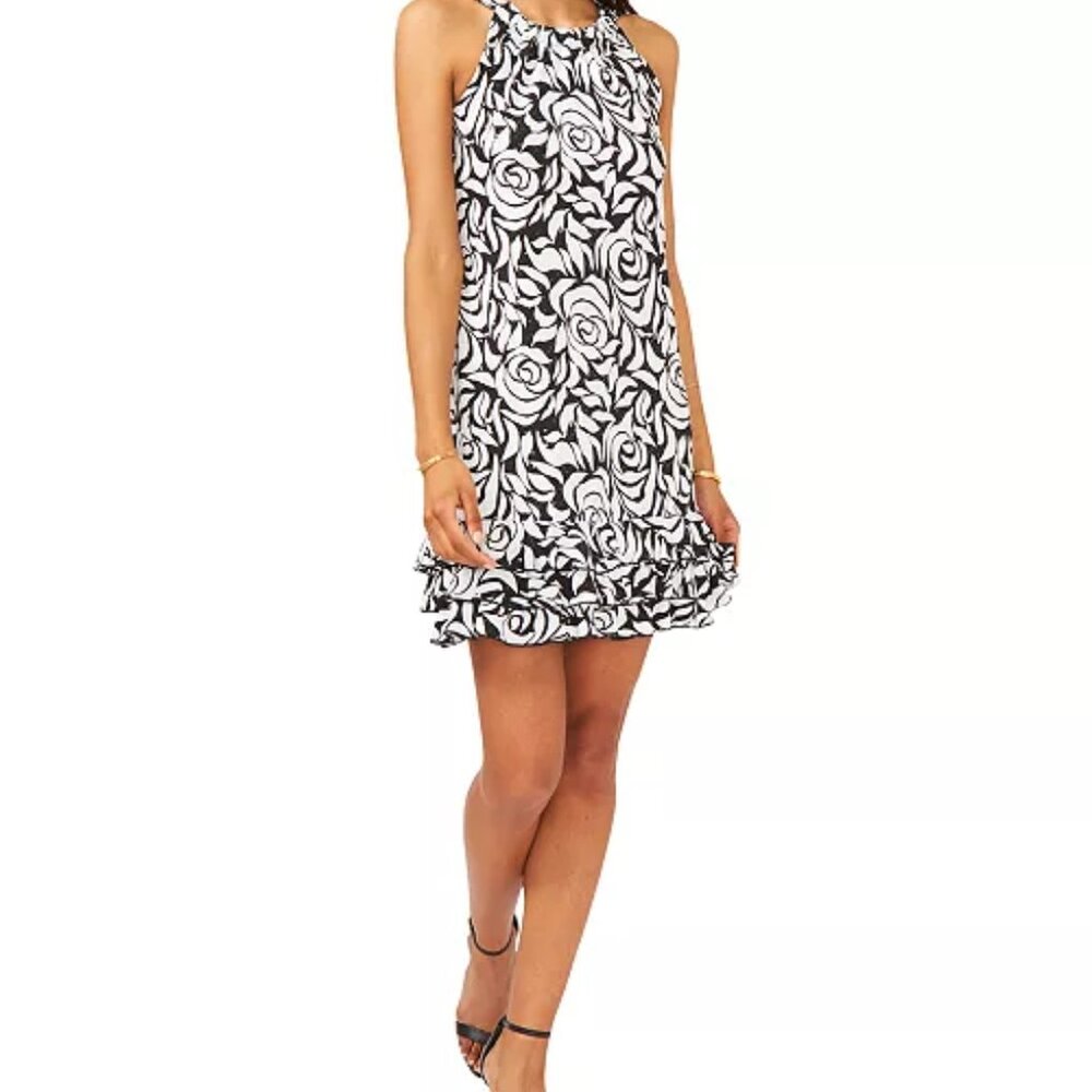 MSK Women's embellished black and white floral -print sheath dress
